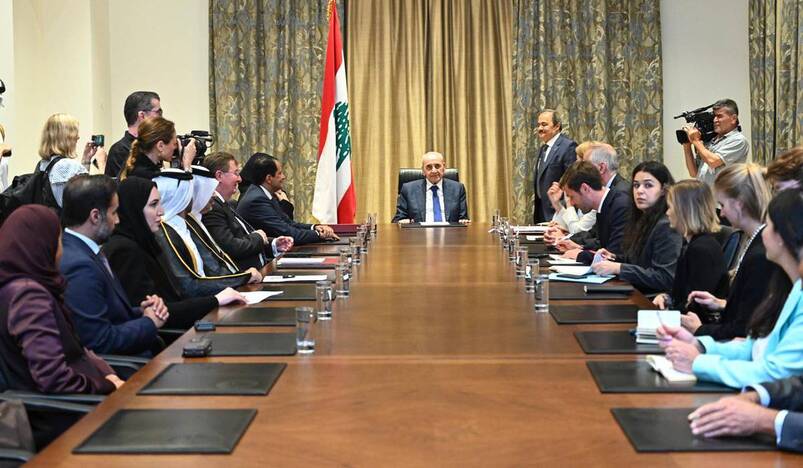 Nabih Berri with Qatar-UK and France Ministers
